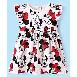 Babyhug Disney Cotton Knit Frill Sleeves Frocks with Minnie Mouse Graphics Pack of 2 - Red & White