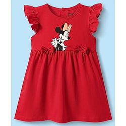 Babyhug Disney Cotton Knit Frill Sleeves Frocks with Minnie Mouse Graphics Pack of 2 - Red & White