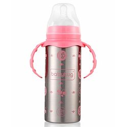 Babyhug 2-in-1 Stainless Steel Twin Handle Straw Sipper Blue - 180 ml| Dishwasher and Sterilizer Safe| Slow Flow Nipple| Straw Sipper with Flip Cap| Water Bottle| Leak Proof| Standard Neck Bottle