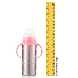 Babyhug 3-in-1 Insulated Stainless Steel Twin Handle Bottle Pink - 180 ml| Dishwasher and Sterilizer Safe| Slow Flow Nipple| Straw Sipper with Flip Cap| Water Bottle| Leak Proof| Standard Neck Bottle