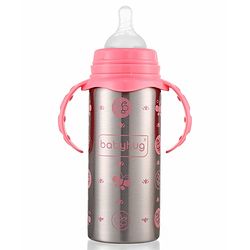 Babyhug 3-in-1 Insulated Stainless Steel Twin Handle Bottle Pink - 180 ml| Dishwasher and Sterilizer Safe| Slow Flow Nipple| Straw Sipper with Flip Cap| Water Bottle| Leak Proof| Standard Neck Bottle