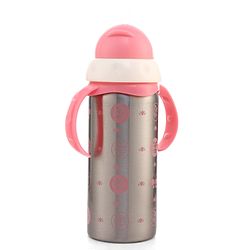 Babyhug 2-in-1 Stainless Steel Twin Handle Straw Sipper Blue - 180 ml| Dishwasher and Sterilizer Safe| Slow Flow Nipple| Straw Sipper with Flip Cap| Water Bottle| Leak Proof| Standard Neck Bottle