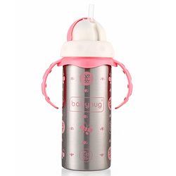Babyhug 3-in-1 Insulated Stainless Steel Twin Handle Bottle Pink - 180 ml| Dishwasher and Sterilizer Safe| Slow Flow Nipple| Straw Sipper with Flip Cap| Water Bottle| Leak Proof| Standard Neck Bottle
