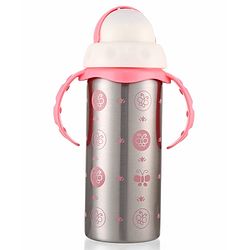 Babyhug 2-in-1 Stainless Steel Twin Handle Straw Sipper Blue - 180 ml| Dishwasher and Sterilizer Safe| Slow Flow Nipple| Straw Sipper with Flip Cap| Water Bottle| Leak Proof| Standard Neck Bottle