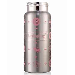 Babyhug 3-in-1 Insulated Stainless Steel Twin Handle Bottle Pink - 180 ml| Dishwasher and Sterilizer Safe| Slow Flow Nipple| Straw Sipper with Flip Cap| Water Bottle| Leak Proof| Standard Neck Bottle