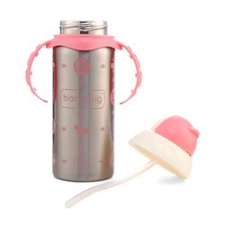 Babyhug 2-in-1 Stainless Steel Twin Handle Straw Sipper Blue - 180 ml| Dishwasher and Sterilizer Safe| Slow Flow Nipple| Straw Sipper with Flip Cap| Water Bottle| Leak Proof| Standard Neck Bottle