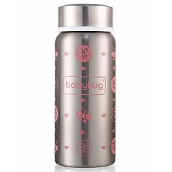 Babyhug 3-in-1 Insulated Stainless Steel Twin Handle Bottle Pink - 180 ml| Dishwasher and Sterilizer Safe| Slow Flow Nipple| Straw Sipper with Flip Cap| Water Bottle| Leak Proof| Standard Neck Bottle