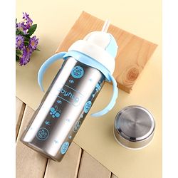 Babyhug 2-in-1 Stainless Steel Twin Handle Straw Sipper Pink - 180 ml| Dishwasher and Sterilizer Safe| Slow Flow Nipple| Straw Sipper with Flip Cap| Water Bottle| Leak Proof| Standard Neck Bottle