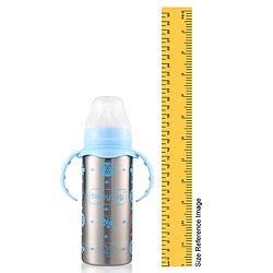 Babyhug 3-in-1 Insulated Stainless Steel Twin Handle Bottle Blue - 180 ml| Dishwasher and Sterilizer Safe| Slow Flow Nipple| Straw Sipper with Flip Cap| Water Bottle| Leak Proof| Standard Neck Bottle