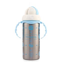 Babyhug 2-in-1 Stainless Steel Twin Handle Straw Sipper Pink - 180 ml| Dishwasher and Sterilizer Safe| Slow Flow Nipple| Straw Sipper with Flip Cap| Water Bottle| Leak Proof| Standard Neck Bottle