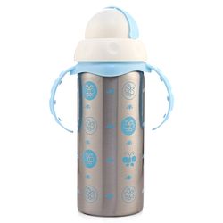 Babyhug 2-in-1 Stainless Steel Twin Handle Straw Sipper Pink - 180 ml| Dishwasher and Sterilizer Safe| Slow Flow Nipple| Straw Sipper with Flip Cap| Water Bottle| Leak Proof| Standard Neck Bottle