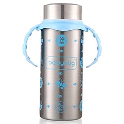 Babyhug 3-in-1 Insulated Stainless Steel Twin Handle Bottle Blue - 180 ml| Dishwasher and Sterilizer Safe| Slow Flow Nipple| Straw Sipper with Flip Cap| Water Bottle| Leak Proof| Standard Neck Bottle