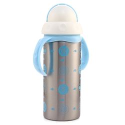 Babyhug 2-in-1 Stainless Steel Twin Handle Straw Sipper Pink - 180 ml| Dishwasher and Sterilizer Safe| Slow Flow Nipple| Straw Sipper with Flip Cap| Water Bottle| Leak Proof| Standard Neck Bottle