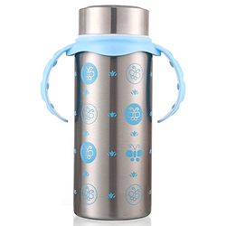 Babyhug 3-in-1 Insulated Stainless Steel Twin Handle Bottle Blue - 180 ml| Dishwasher and Sterilizer Safe| Slow Flow Nipple| Straw Sipper with Flip Cap| Water Bottle| Leak Proof| Standard Neck Bottle