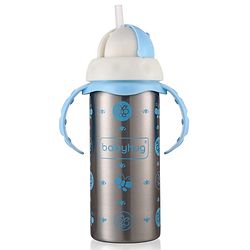 Babyhug 3-in-1 Insulated Stainless Steel Twin Handle Bottle Blue - 180 ml| Dishwasher and Sterilizer Safe| Slow Flow Nipple| Straw Sipper with Flip Cap| Water Bottle| Leak Proof| Standard Neck Bottle