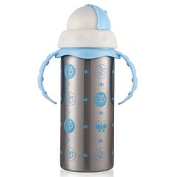 Babyhug 2-in-1 Stainless Steel Twin Handle Straw Sipper Pink - 180 ml| Dishwasher and Sterilizer Safe| Slow Flow Nipple| Straw Sipper with Flip Cap| Water Bottle| Leak Proof| Standard Neck Bottle