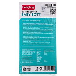 Babyhug 3-in-1 Insulated Stainless Steel Twin Handle Bottle Blue - 180 ml| Dishwasher and Sterilizer Safe| Slow Flow Nipple| Straw Sipper with Flip Cap| Water Bottle| Leak Proof| Standard Neck Bottle