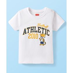 Babyhug Cotton  Knit Half Sleeves T-Shirt With Football Athletic Text Print - White