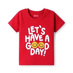 Babyhug Cotton Knit Half Sleeves T-Shirt with Text Print - Red