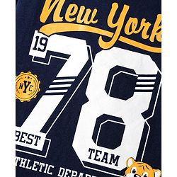 Babyhug Cotton  Knit Half Sleeves T-Shirt With Newyork Text Print - Navy Blue