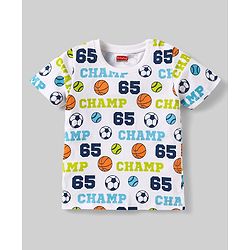 Babyhug Cotton Knit Half Sleeves T-Shirts with Sports Theme Print Pack of 3 - Orange White & Aqua Blue