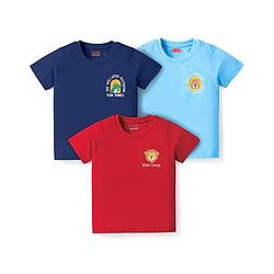 Babyhug Cotton Knit Half Sleeves T-Shirts With Animal Print Pack Of 3 - Red & Navy Blue