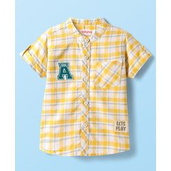 Babyhug Cotton Woven Half Sleeves Checkered Shirt - Yellow