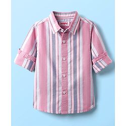 Babyhug Cotton Woven Full Sleeves Shirt With Stripes - Pink