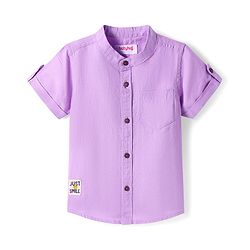 Babyhug Cotton Woven Half Sleeves Solid Color Shirt With Mandarin Collar - Lavender