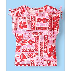 Babyhug Cotton Knit Half Sleeves Top With Floral Print - Red