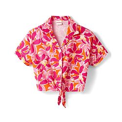 Babyhug Rayon Woven Half Sleeves Knotted Top with Floral Print - Pink