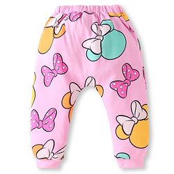 Babyhug Disney Interlock Knit Full Length Diaper Leggings With Minnie Mouse Family Graphics Pack Of 3 - Pink Light Blue & Yellow