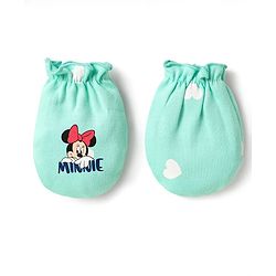 Babyhug Disney 100% Cotton Cap Mittens & Booties Set With Minnie Mouse Graphics Turquoise - Diameter 10 cm