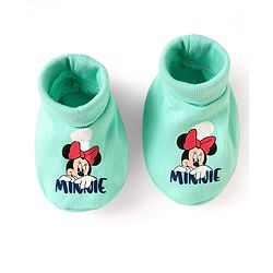 Babyhug Disney 100% Cotton Cap Mittens & Booties Set With Minnie Mouse Graphics Turquoise - Diameter 10 cm