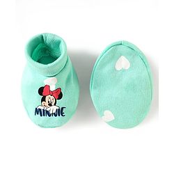 Babyhug Disney 100% Cotton Cap Mittens & Booties Set With Minnie Mouse Graphics Turquoise - Diameter 10 cm