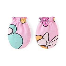 Babyhug Disney Interlock Knit Cap Mittens & Booties Set With Minnie Mouse Graphics Pink - Diameter- 15
