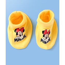 Babyhug Disney Interlock Knit Cap Mittens & Booties Set with Minnie Mouse Print Yellow - Diameter 9 cm