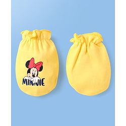 Babyhug Disney Interlock Knit Cap Mittens & Booties Set with Minnie Mouse Print Yellow - Diameter 9 cm