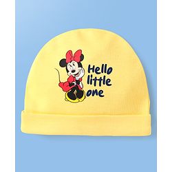 Babyhug Disney Interlock Knit Cap Mittens & Booties Set with Minnie Mouse Print Yellow - Diameter 9 cm