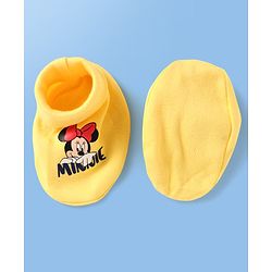 Babyhug Disney Interlock Knit Cap Mittens & Booties Set with Minnie Mouse Print Yellow - Diameter 9 cm