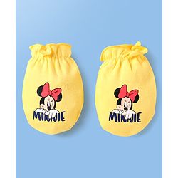 Babyhug Disney Interlock Knit Cap Mittens & Booties Set with Minnie Mouse Print Yellow - Diameter 9 cm