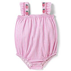 Babyhug 100% Cotton Knit Sleeveless Striped Onesie With Headband - Pink