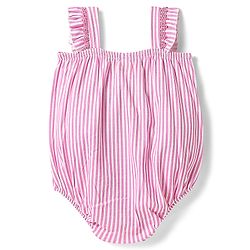Babyhug 100% Cotton Knit Sleeveless Striped Onesie With Headband - Pink