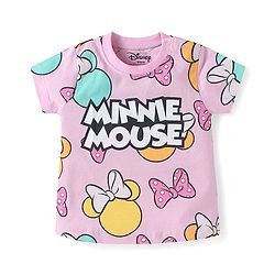 Babyhug Disney Single Jersey Knit Half Sleeve T-Shirts Pack Of 3 With Minnie Mouse Family Graphics - Yellow & Plum