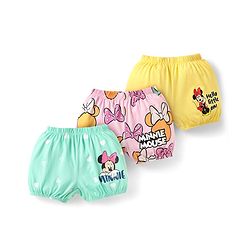 Babyhug Single Jersey Knit Bloomers  With Minnie Mouse Family Graphics Pack Of 3 - Yellow Pink & Light Green