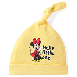 Babyhug Disney Interlock Knit Knot Cap With Minnie Mouse Graphics Pack Of 3 - Yellow Light Blue & Pink - Diameter 18cm