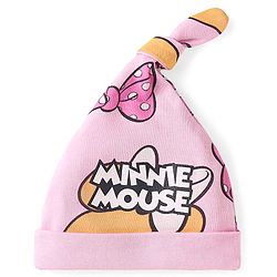 Babyhug Disney Interlock Knit Knot Cap With Minnie Mouse Graphics Pack Of 3 - Yellow Light Blue & Pink - Diameter 18cm