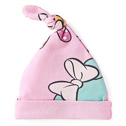 Babyhug Disney Interlock Knit Knot Cap With Minnie Mouse Graphics Pack Of 3 - Yellow Light Blue & Pink - Diameter 18cm