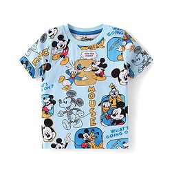 Babyhug Disney Single Jersey Knit Dungaree & Half Sleeves T-Shirt With Mickey Mouse Graphics - Navy Blue