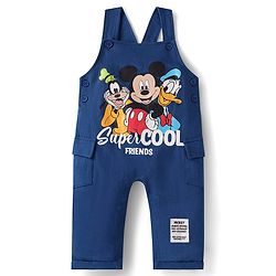 Babyhug Disney Single Jersey Knit Dungaree & Half Sleeves T-Shirt With Mickey Mouse Graphics - Navy Blue